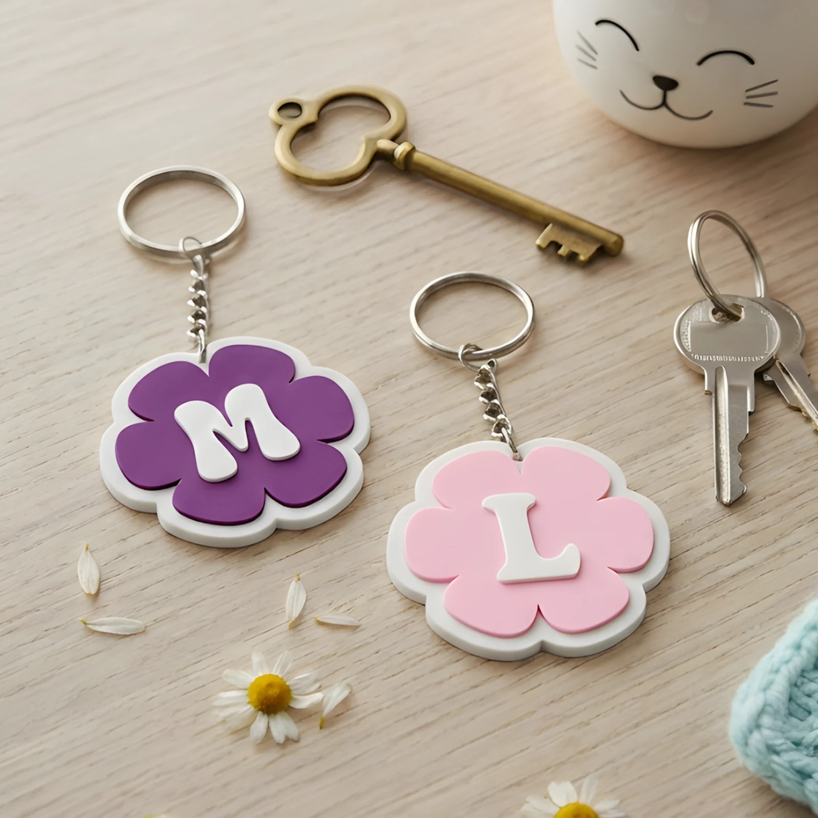 "Daisy" Llavero de flor con inicial