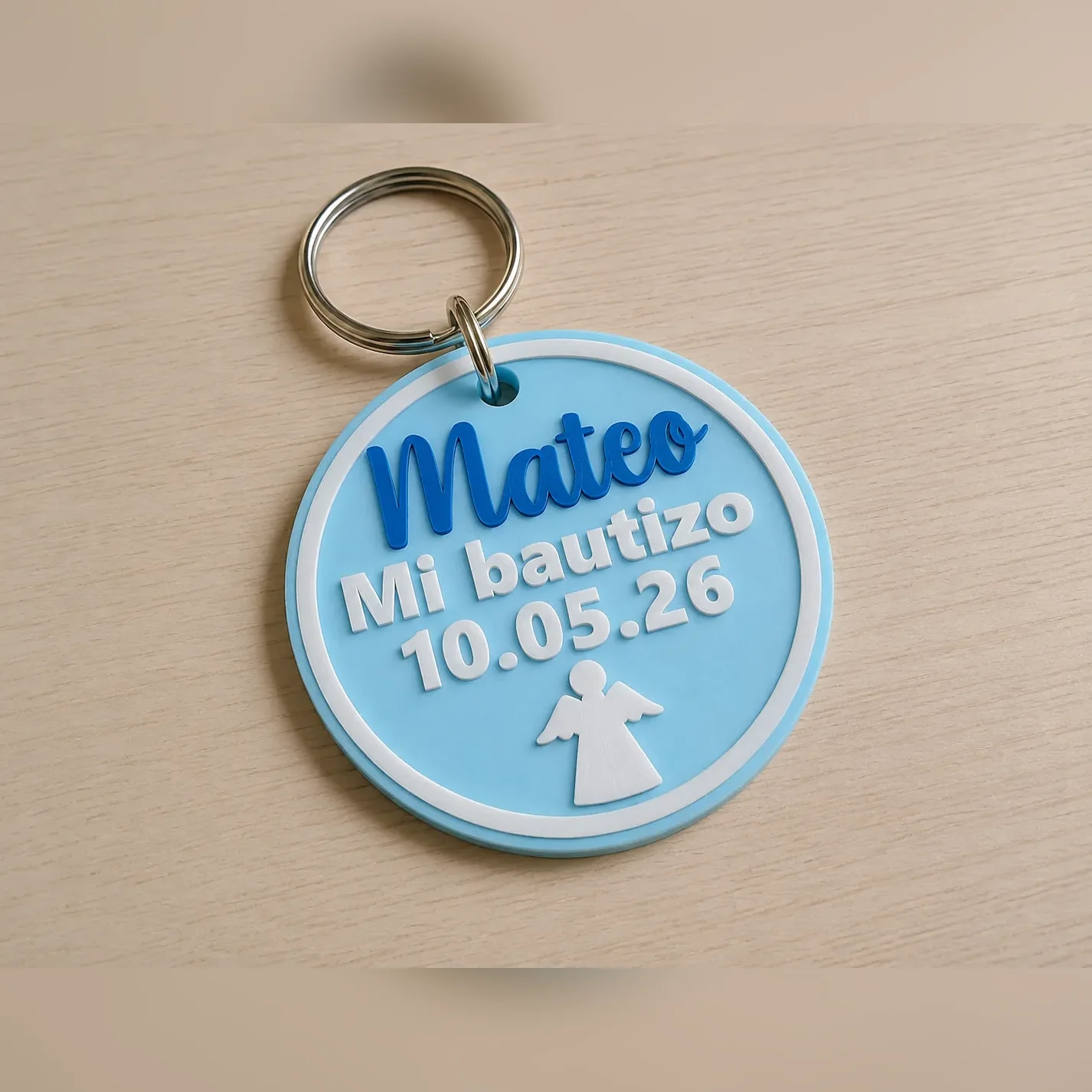 Llavero Bautizo con nombre, fecha y angelito — imagen 3